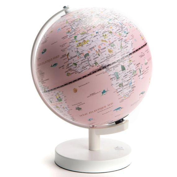 Globe terrestre lumineux 20 x 26 cm rose
