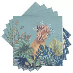 Serviettes en papier motif végétal et lynx multicolore (x20)