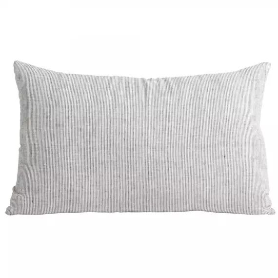 Housse de coussin en lin lavé fines rayures noir/crème 40×65