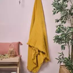 Plaid en gaze de coton jaune 150×200
