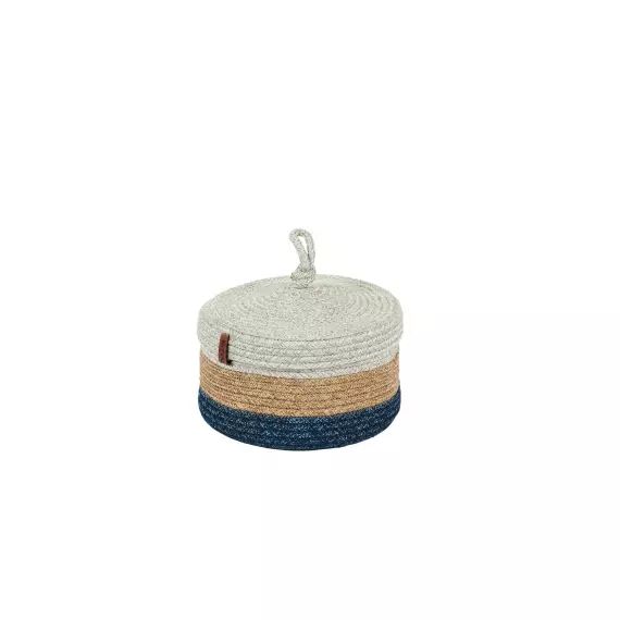 Panier tricolore aspect jute fait main gris et bleu – 23×12