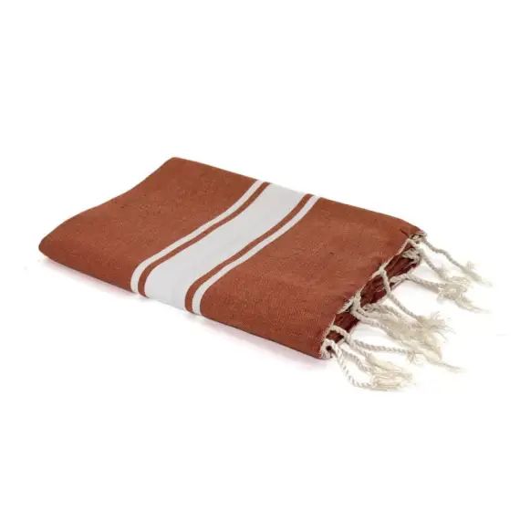 Fouta en coton bande blanche 100×200 Terracotta