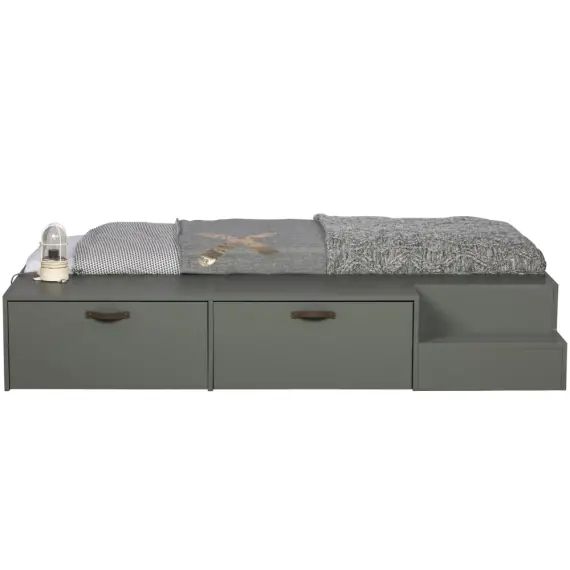 Lit avec multiples rangements en bois vert kaki