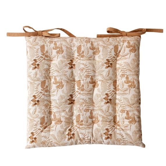 Galette de chaise aux notes florales coton ecru 38 x 38