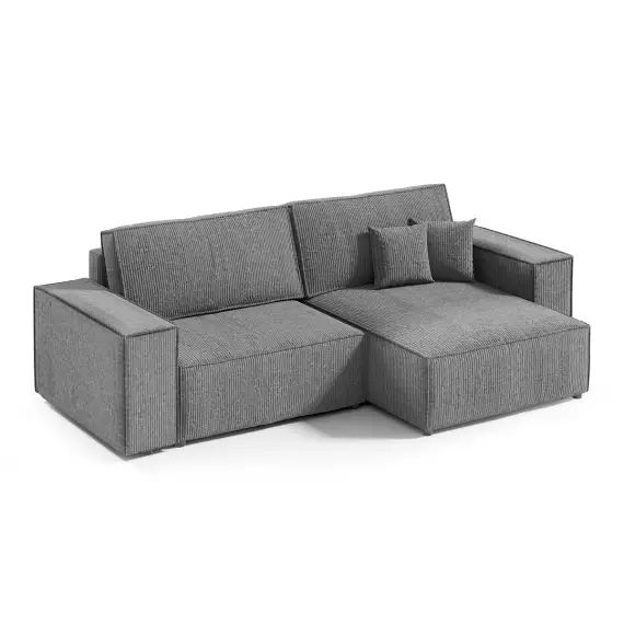 Canapé d’angle 3 places velours côtelé gris