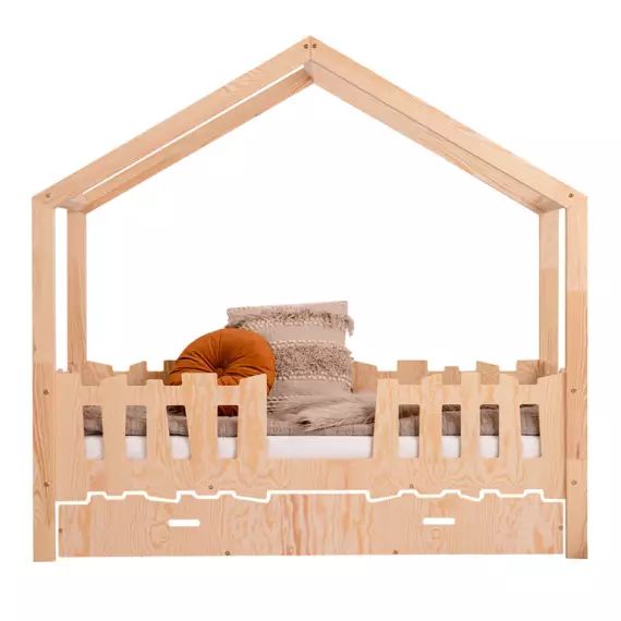 Lit cabane 90×190 sommier et tiroir inclus naturel