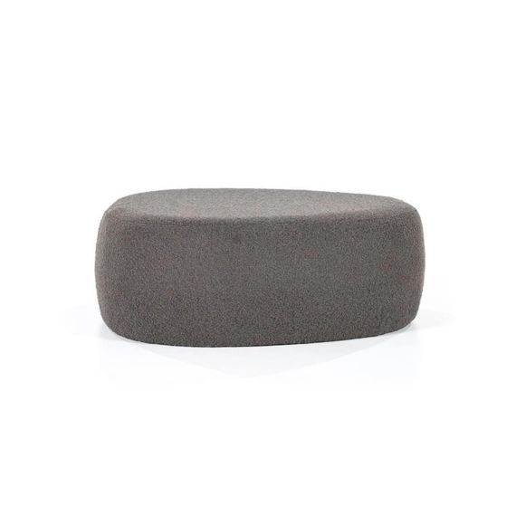 Pouf ovale scandinave en tissu bouclé gris