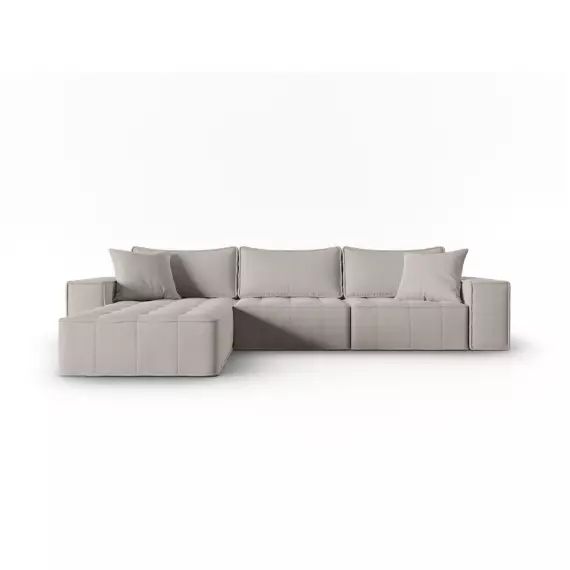 Canapé d’angle gauche 5 places en tissu structurel gris clair