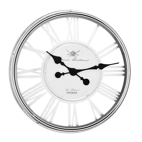 Horloge chrome ajourée en métal argent D : 56 cm
