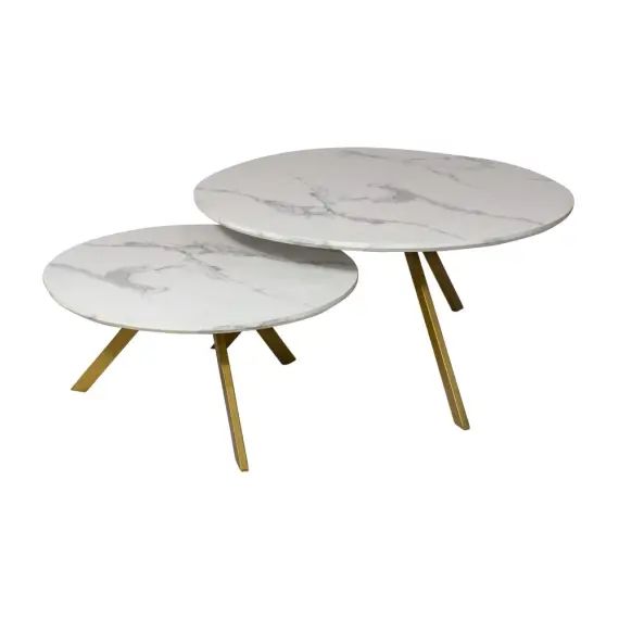 Set de 2 tables basses effet marbre et pieds en métal h30cm et h40cm
