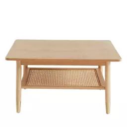 Bombong – Table basse carrée en bois et cannage 80x80cm – Couleur – Bois clair