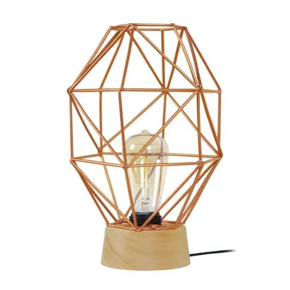 Lampe de chevet bois naturel et cuivre