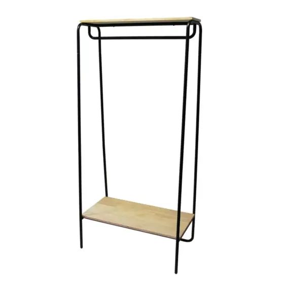 Armoire penderie étagère en métal et bois noir 80x45x170cm