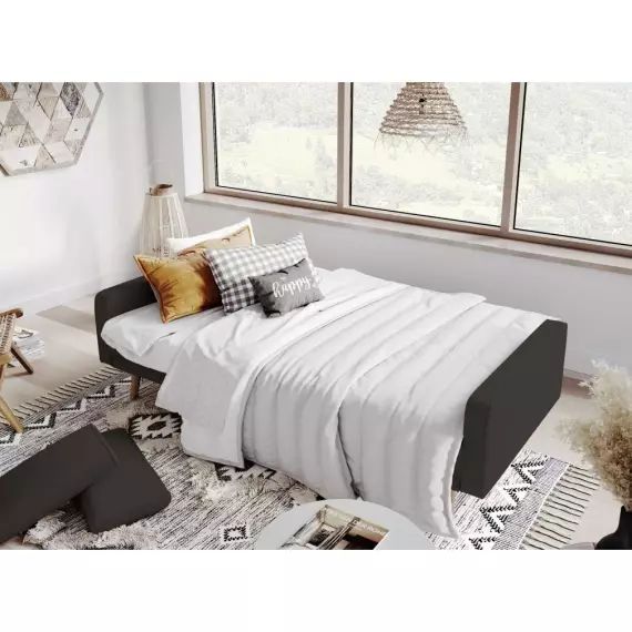 Canapé droit scandinave ELGA convertible 3 places en tissu – Gris foncé – 205 x 87 x 85 cm – Usinestreet