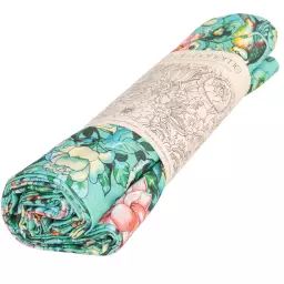 Nappe grand format en coton imprimé fleuri turquoise 140×235