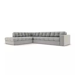 Canapé d’angle 5 places en tissu structuré gris clair
