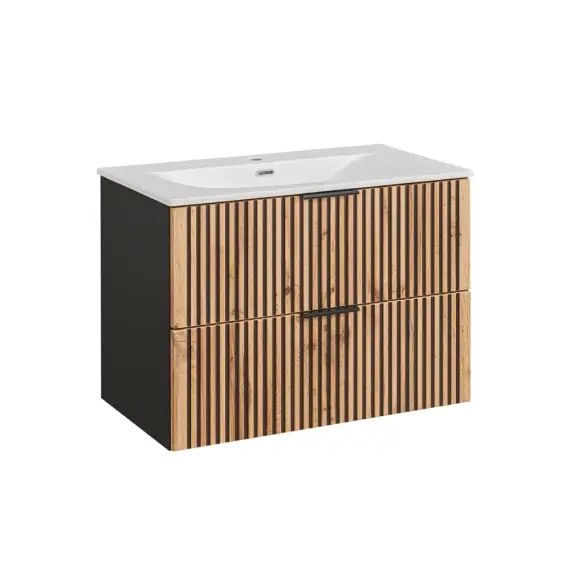 Meuble simple vasque encastrée 80cm naturel et noir