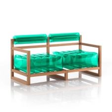 Canapé 2 places pvc vert cristal cadre en bois