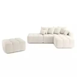 Canapé d’angle droit convertible en tissu 6 places blanc pur