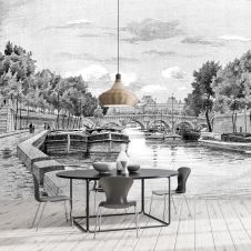Papier peint panoramique gravure la Seine 270x390cm