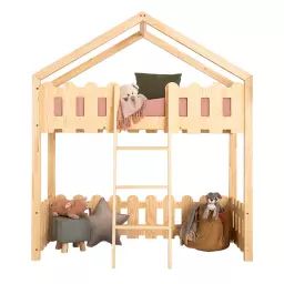 Lit cabane mi-hauteur 90×190 sommier inclus naturel