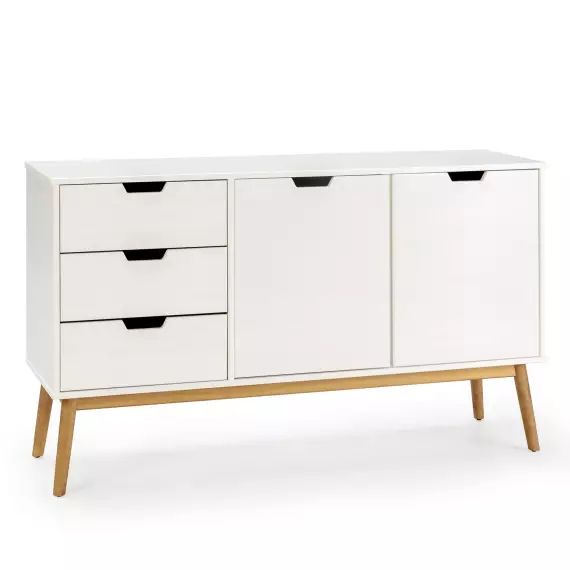 Buffet 3 tiroir y 2 porte blanc, pin massif, longueur 140 cm