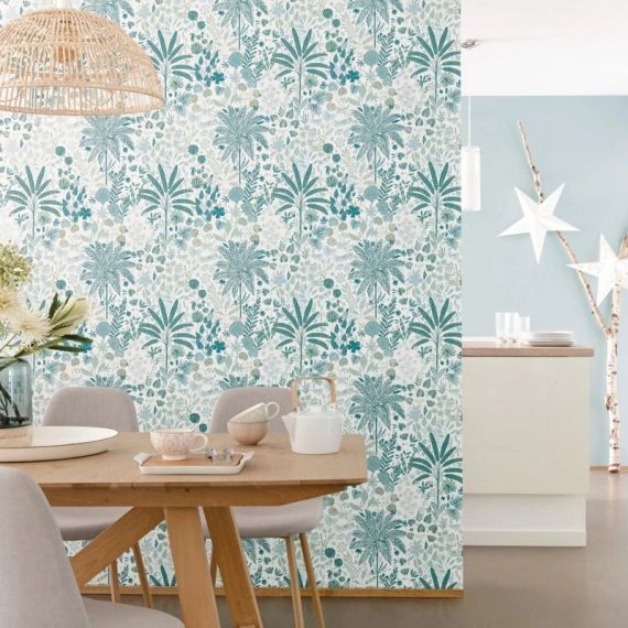 Papier peint intissé HYGGE Hope vert d&rsquo;eau/blanc