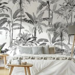 Fresque panoramique Palmiers Milou gris blanc 300x280cm