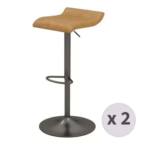 Tabouret de bar en cuir synthétique Camel et pieds bronze (x2)