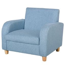 Fauteuil scandinave enfant grand confort accoudoirs assise lin bleu