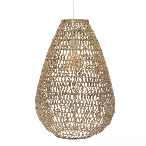 Suspension en bois et papier tressé beige Diamètre 35.5 cm