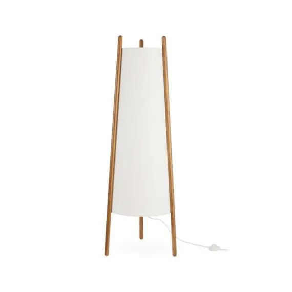 Lampadaire en bois et textile blanche