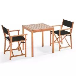 Table carrée en bois et 2 chaises pliantes noir