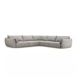 Canapé d’angle symétrique 7 places en tissu chenille gris clair