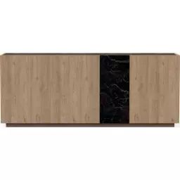 Buffet 4 portes effet bois et marbre noir 180 cm