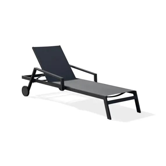 Chaise longue en aluminium et toile plastifiée gris anthracite