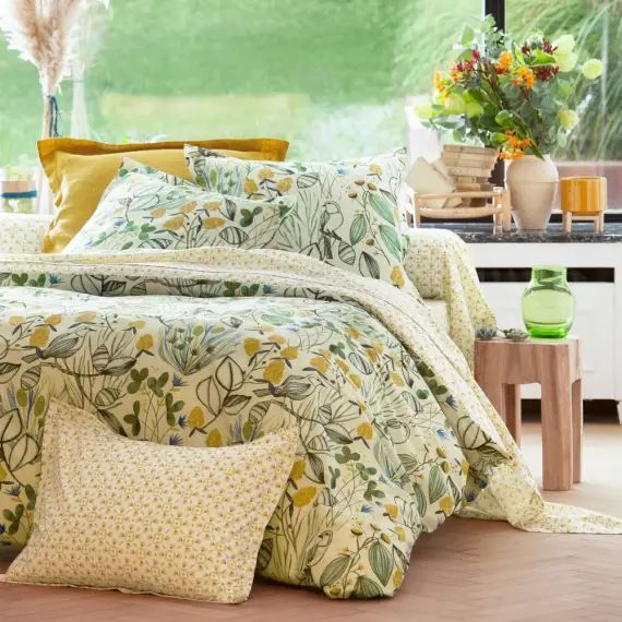 Taie d&rsquo;oreiller carrée jaune en coton 63×63