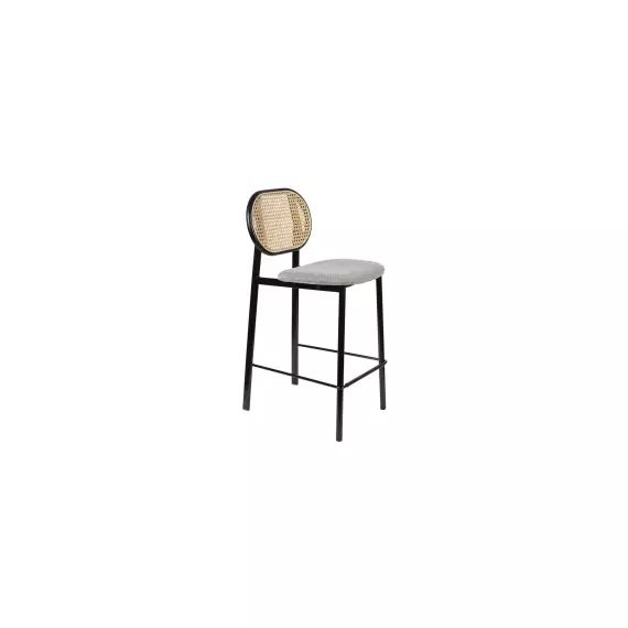 Tabouret de bar en tissu et cannage 65cm gris clair