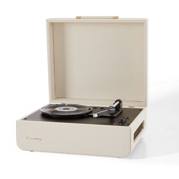 Platine vinyle portable avec Bluetooth croco creme
