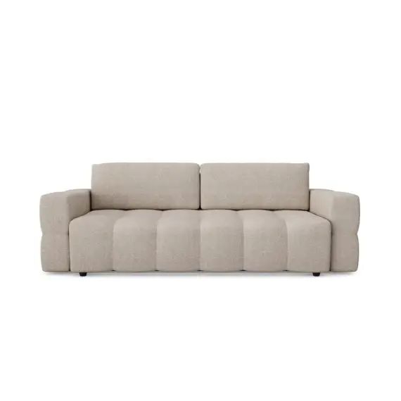Canapé 4 places convertible coffre noyer tissu bouclette beige