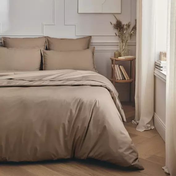 Parure de lit en percale de coton marron clair 140×200