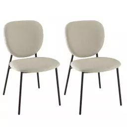 Lot de 2 chaises tissu écru pieds acier noir