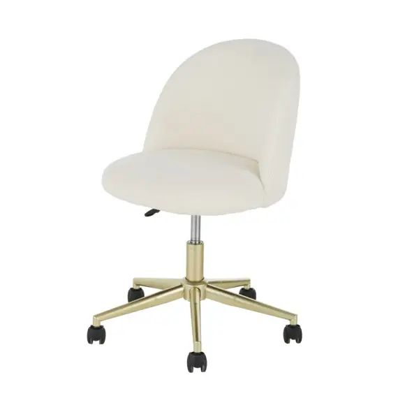 Chaise de bureau à roulettes à bouclettes blanches et métal coloris laiton