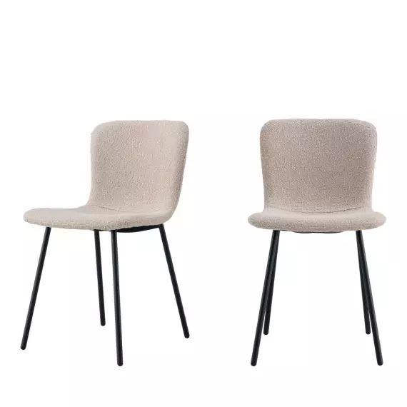 Halden – Lot de 2 chaises en tissu bouclette et métal – Couleur – Beige