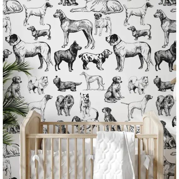 Papier Peint Chiens Noirs et Blancs 250×200 cm