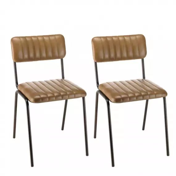Lot de 2 chaises assise et dossier matelassés cuir pieds acier