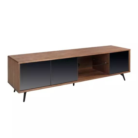 Meuble TV de noyer et verre noir