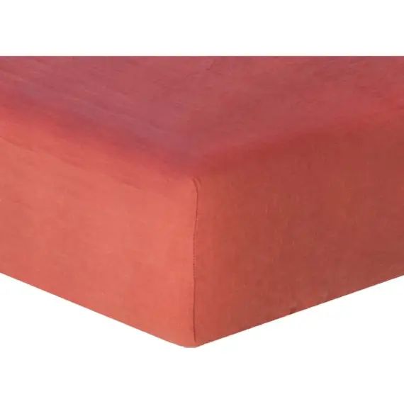 Drap housse en lin lavé 200x200x40 Terracotta