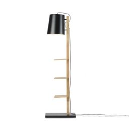 Lampadaire avec étagères métal/bois noir H168cm