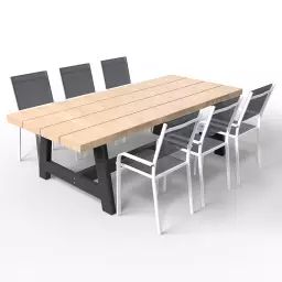 Ensemble table à manger en bois 240cm + 6 chaises en aluminium blanc